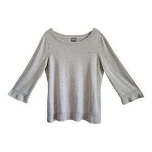 CHICO'S 1 = Women's 8 10 Sweater Metallic Gold Hint of Cashmere 3/4 Sleeve 38"
